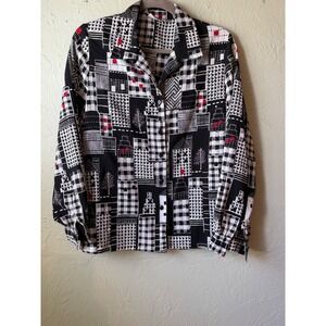Vintage‎ Allison Daley Womens Black White Red City Button Up Blouse Size 10